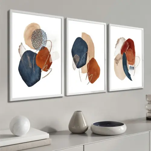 Kit 3 Quadros Decorativos Para Sala Abstrato Moderno Moldura