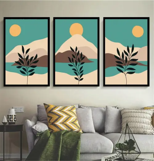 Kit 3 Quadros Decorativos Para Sala Abstrato Moderno Moldura