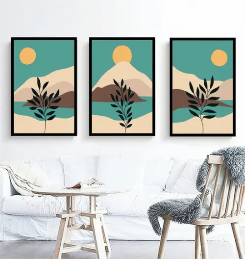 Kit 3 Quadros Decorativos Para Sala Abstrato Moderno Moldura