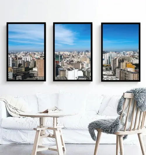 Kit 3 Quadros Decorativos Para Sala Cidade São Paulo Moldura