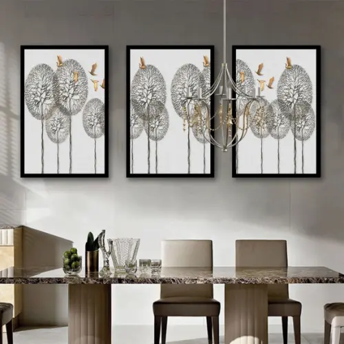 Kit 3 Quadros Decorativos Para Sala De Jantar Com Molduras