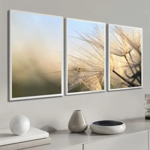 Kit 3 Quadros Decorativos Para Sala Dente De Leão Moldura