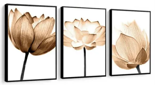 Kit 3 Quadros Decorativos Para Sala e Quarto Flores Moldura