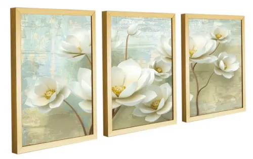 Kit 3 Quadros Decorativos Para Sala Flores Brancas Moldura