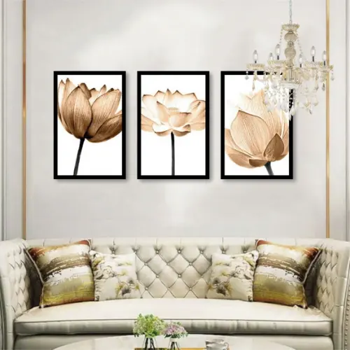 Kit 3 Quadros Decorativos Para Sala e Quarto Flores Moldura