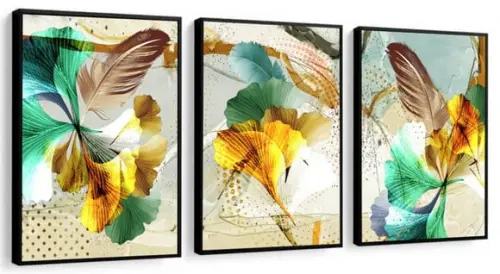 Kit 3 Quadros Decorativos para Sala Flores Coloridas Moldura