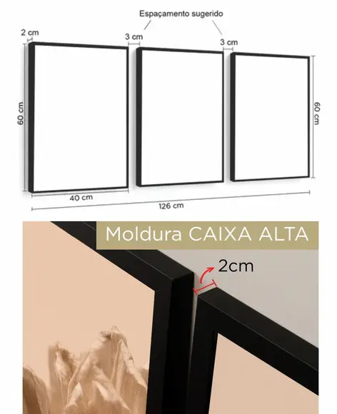 Kit 3 Quadros Decorativos Para Sala Folhagem Moderno Moldura