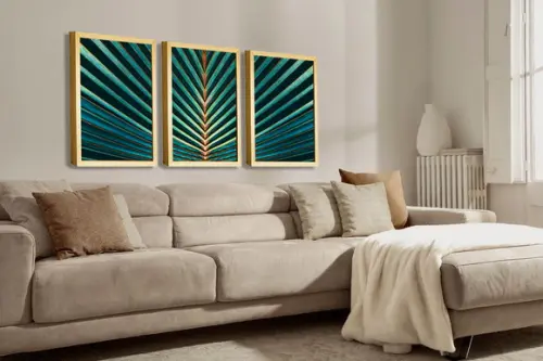 Kit 3 Quadros Decorativos Para Sala Folhagem Verde Molduras