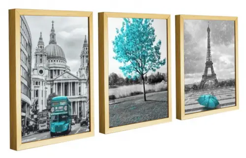 Kit 3 Quadros Decorativos Para Sala Londres e Paris Moldura