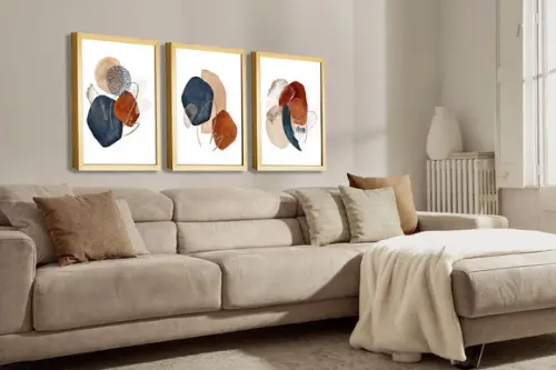 Kit 3 Quadros Decorativos Para Sala Moderno Abstrato Moldura
