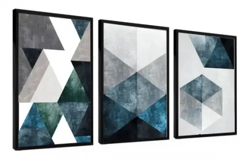 Kit 3 Quadros Decorativos Para Sala Moderno Azul Com Moldura