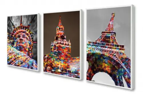 Kit 3 Quadros Decorativos Para Sala Moderno Cidades Moldura