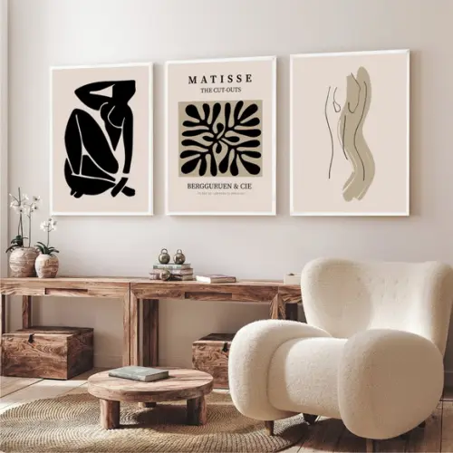 Kit 3 Quadros Decorativos Para Sala Moderno Matisse Moldura