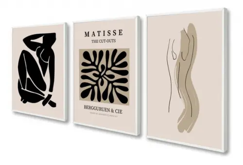 Kit 3 Quadros Decorativos Para Sala Moderno Matisse Moldura