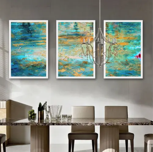 Kit 3 Quadros Decorativos Para Sala Modernos Azul Moldura