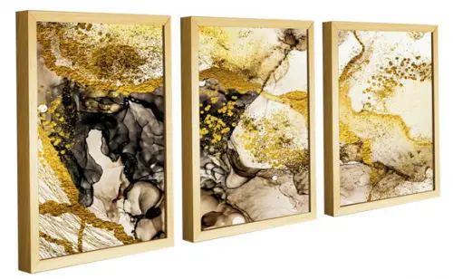 Kit 3 Quadros Decorativos Para Sala Modernos Dourado Moldura