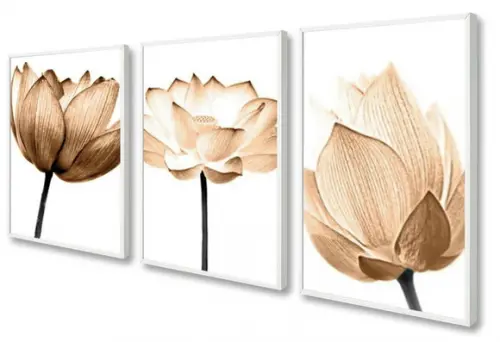 Kit 3 Quadros Decorativos Para Sala Modernos Flores Moldura