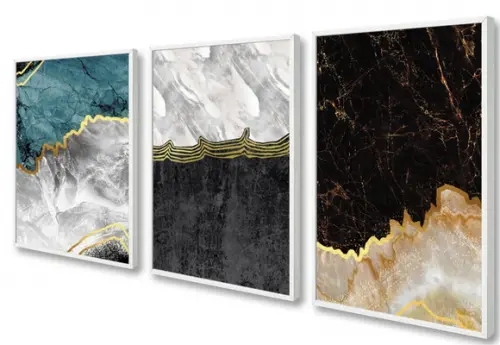 Kit 3 Quadros Decorativos Para Sala Modernos Gold Moldura