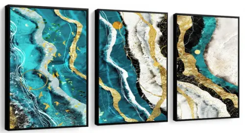 Kit 3 Quadros Decorativos Para Sala Modernos Gold Moldura