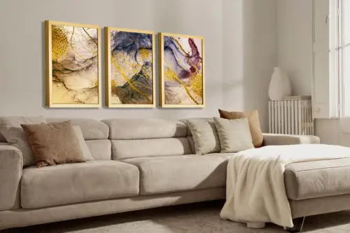 Kit 3 Quadros Decorativos Para Sala Modernos Gold Molduras