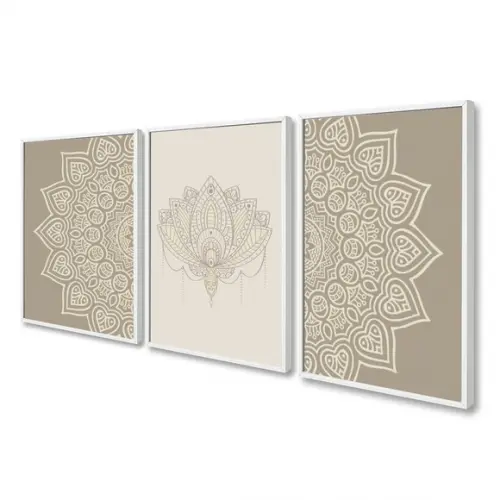 Kit 3 Quadros Decorativos Para Sala Modernos Mandala Moldura