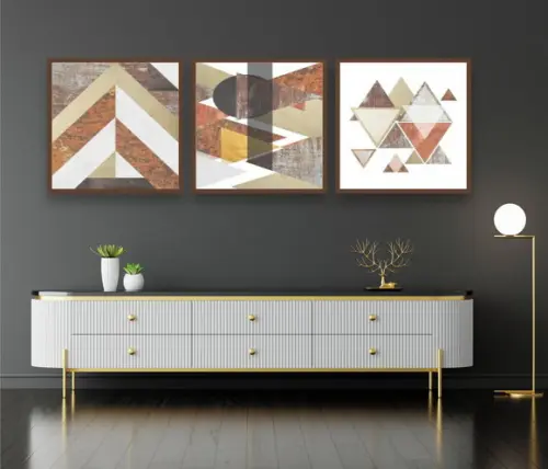 Kit 3 Quadros Decorativos Para Sala Modernos Grande Moldura