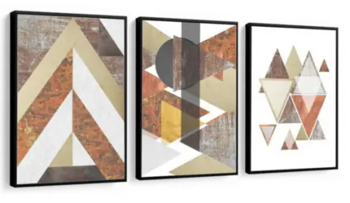 Kit 3 Quadros Decorativos Para Sala Modernos Marrom Moldura