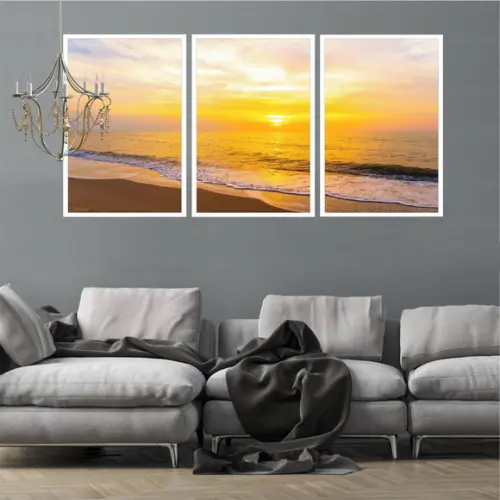 Kit 3 Quadros Decorativos Para Sala Pôr Do Sol Mar Moldura