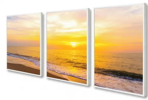 Kit 3 Quadros Decorativos Para Sala Pôr Do Sol Mar Moldura