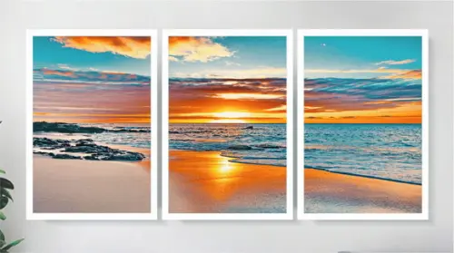 Kit 3 Quadros Decorativos Para Sala Praia Paisagem Molduras