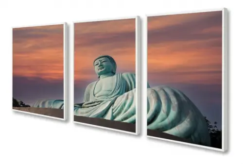 Kit 3 Quadros Decorativos Para Sala Quarto Buda Com Moldura