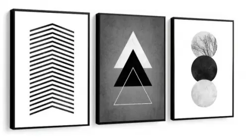 Kit 3 Quadros Decorativos Para Sala Preto e Branco Molduras