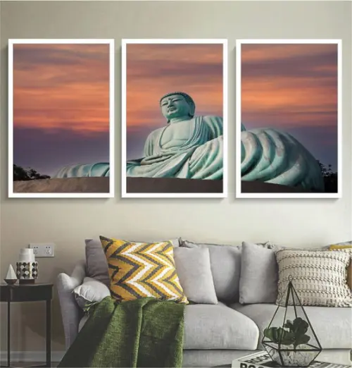 Kit 3 Quadros Decorativos Para Sala Quarto Buda Com Moldura