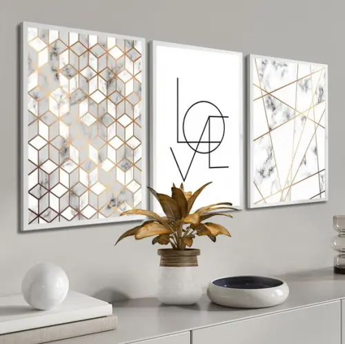 Kit 3 Quadros Decorativos para Sala Quarto Casal com Moldura