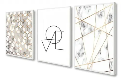 Kit 3 Quadros Decorativos para Sala Quarto Casal com Moldura