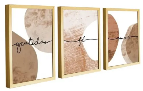 Kit 3 Quadros Decorativos para Sala Quarto Frases Molduras