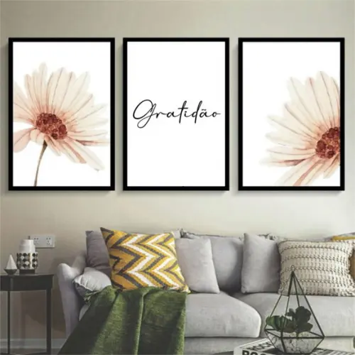 Kit 3 Quadros Decorativos Para Sala Quarto Gratidão Moldura