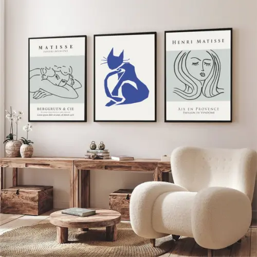Kit 3 Quadros Decorativos Para Sala Quarto Matisse Moldura