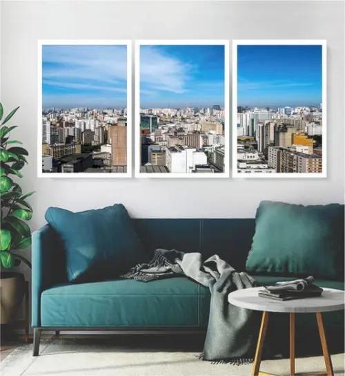Kit 3 Quadros Decorativos Para Sala São Paulo Cidade Moldura