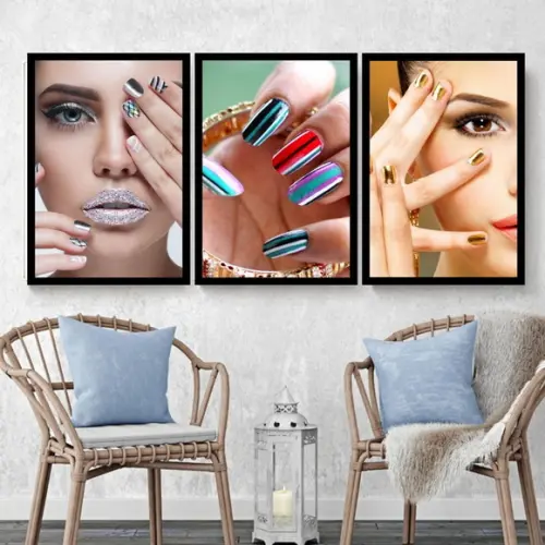 Kit 3 Quadros Decorativos Para Salão De Beleza Com Moldura