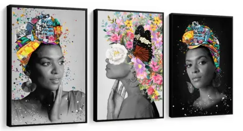 Kit 3 Quadros Decorativos Para Salão De Beleza Negra Moldura