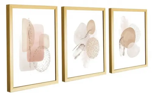 Kit 3 Quadros Decorativos Para Salas Abstratos Nude Molduras