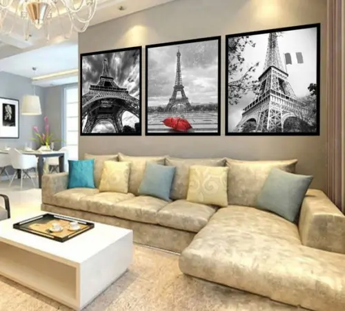 Kit 3 Quadros Decorativos Paris França Torre Eiffel Moldura