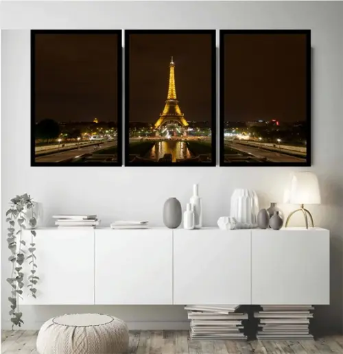 Kit 3 Quadros Decorativos Paris Torre Eiffel Cidade Moldura
