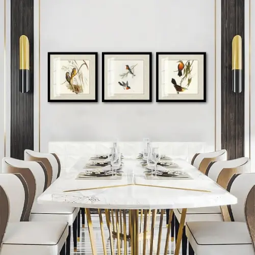 Kit 3 Quadros Decorativos Pássaros Paspatur Vidro e Moldura