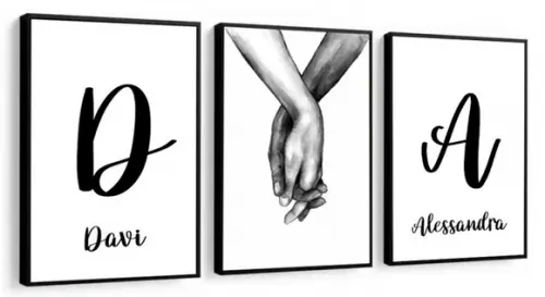 Kit 3 Quadros Decorativos Personalizado Casal Com Moldura