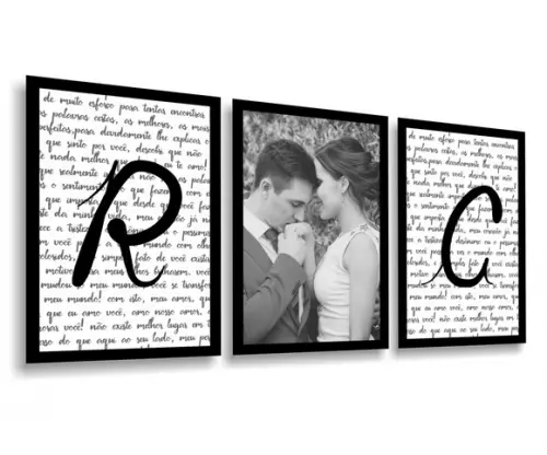 Kit 3 Quadros Decorativos Personalizado Casal Frases Moldura