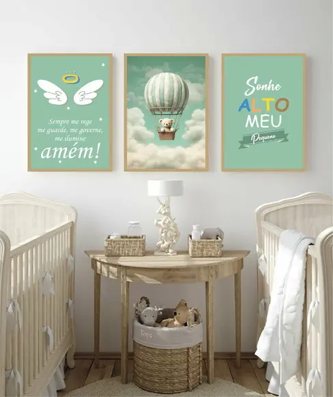 Kit 3 Quadros Decorativos Personalizado Infantil com Moldura