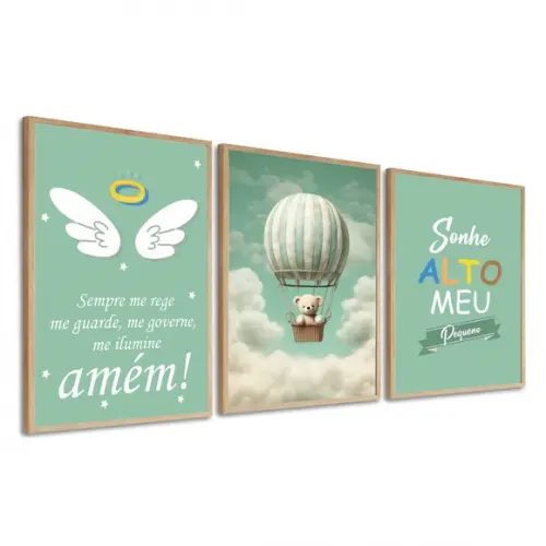 Kit 3 Quadros Decorativos Personalizado Infantil com Moldura
