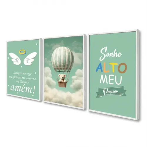 Kit 3 Quadros Decorativos Personalizado Infantil com Moldura
